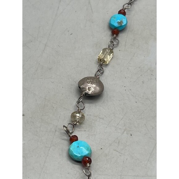 Costume jewelry necklace dragonfly turquoise color chain beaded floral 19" READ - Picture 4 of 6